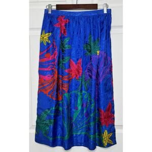 Vintage Sicari Silks Colorful Floral Hawaiian 100% Silk Midi Skirt Sz 10 Pockets